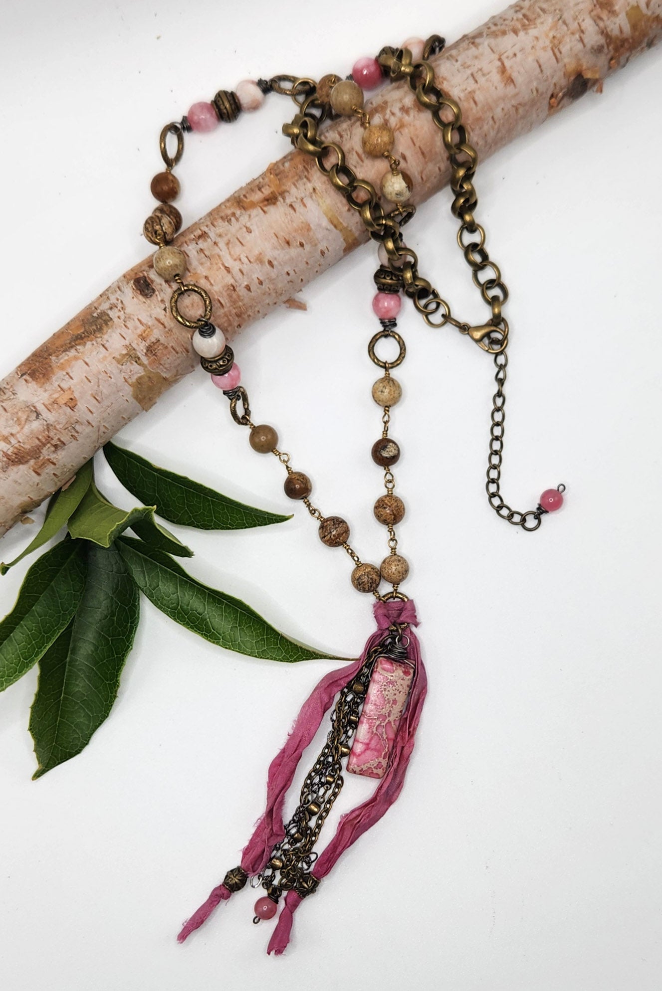 One of a Kind: Rose Chain and Fabric Drop Necklace