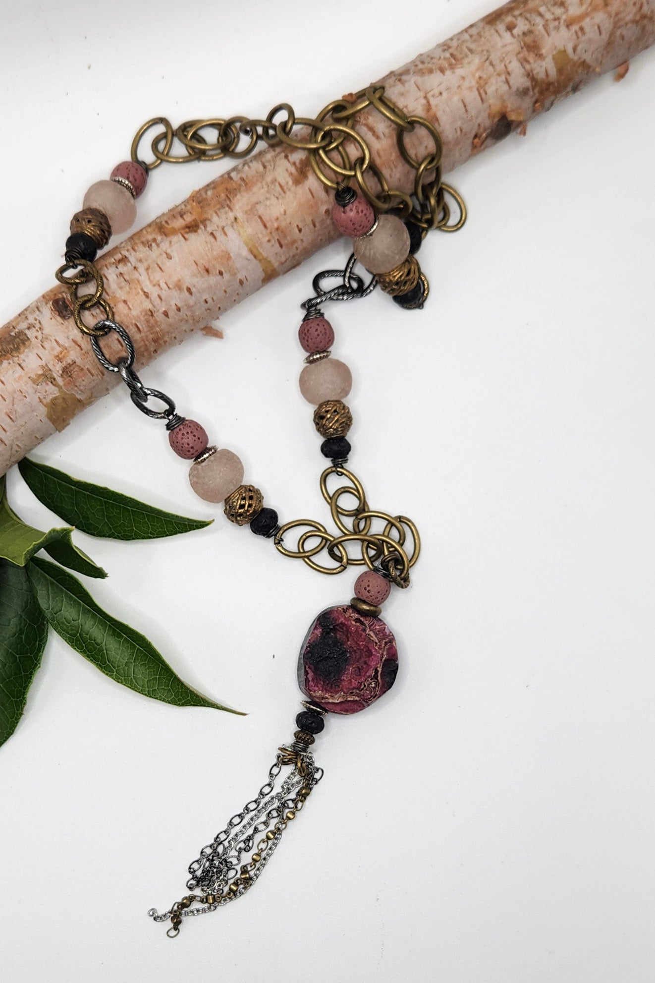 One of a Kind: Rose Geode and Chain Drop Necklace