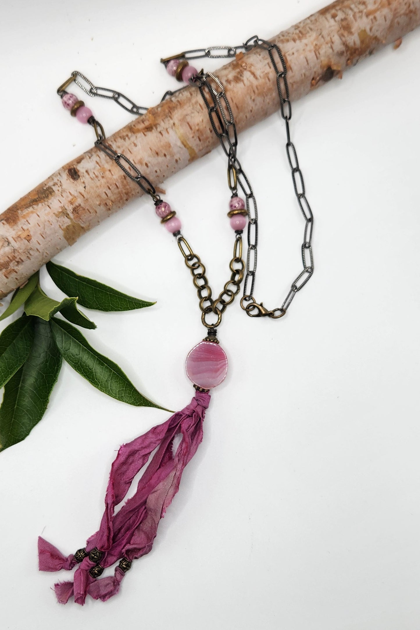 One of a Kind: Rose Fabric Drop Necklace