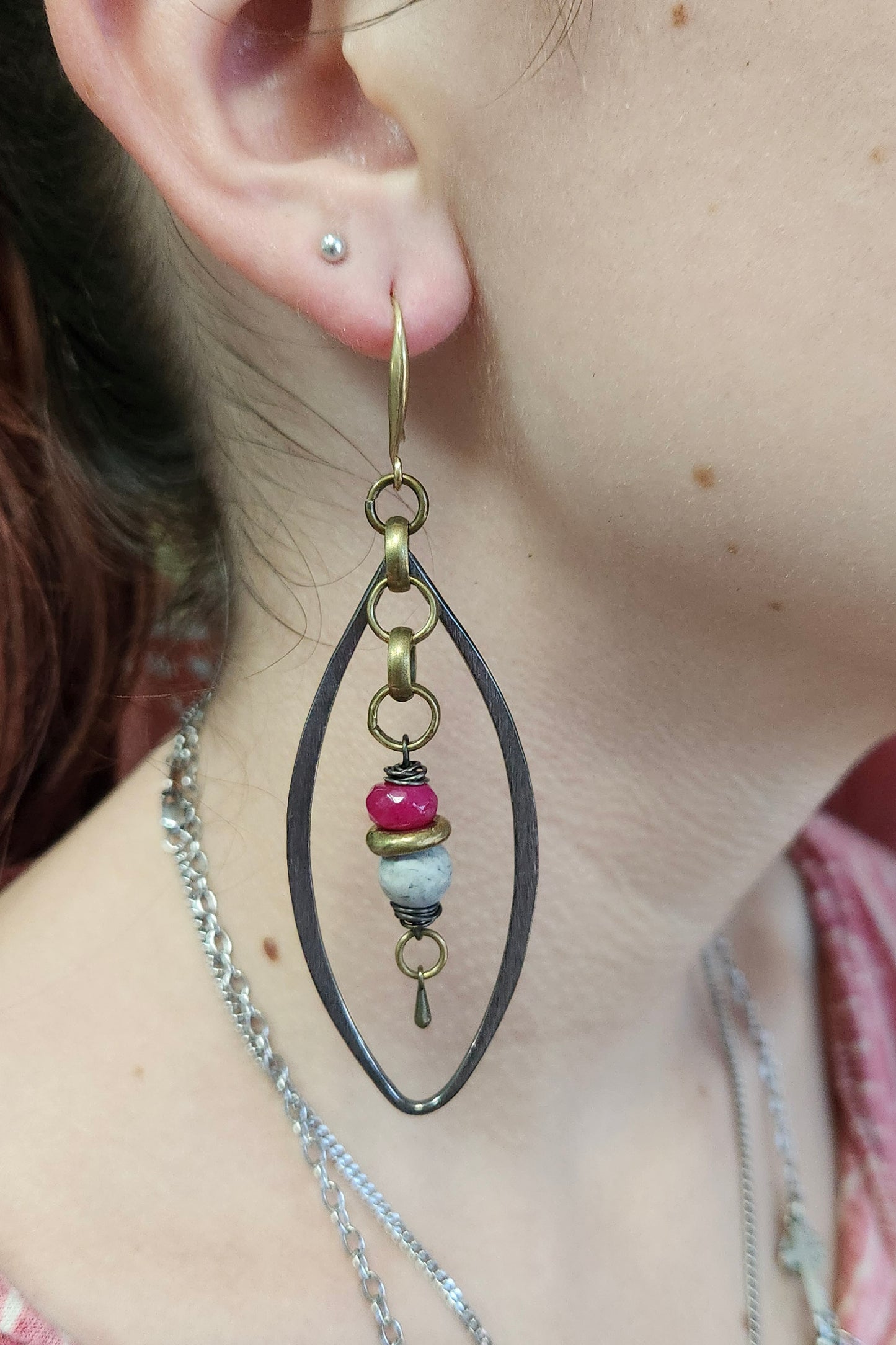 One of a Kind: Rose Oval Chain Drop Earrings