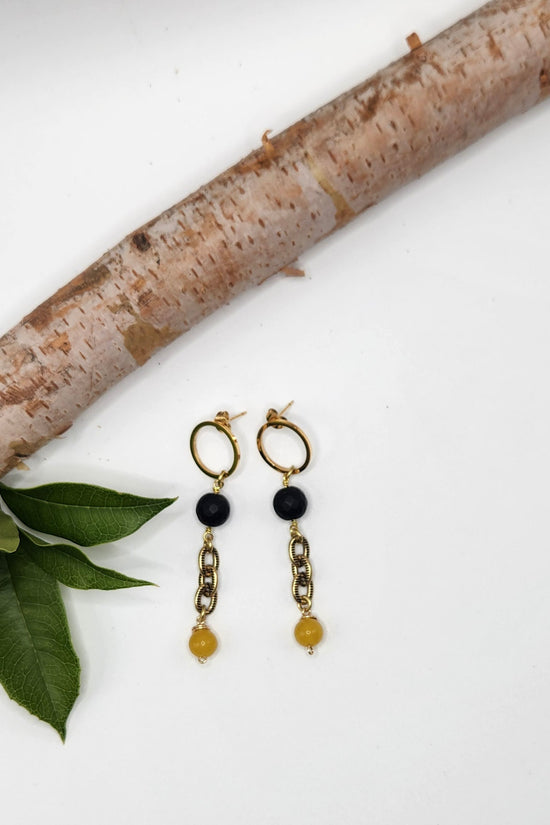 One of a Kind: Yellow and Black Chain Drop Earrings