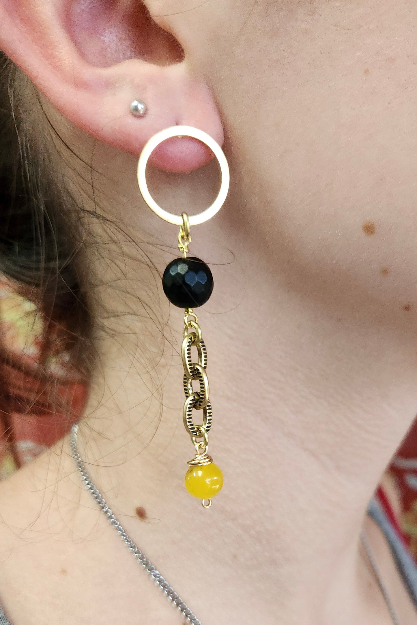 One of a Kind: Yellow and Black Chain Drop Earrings