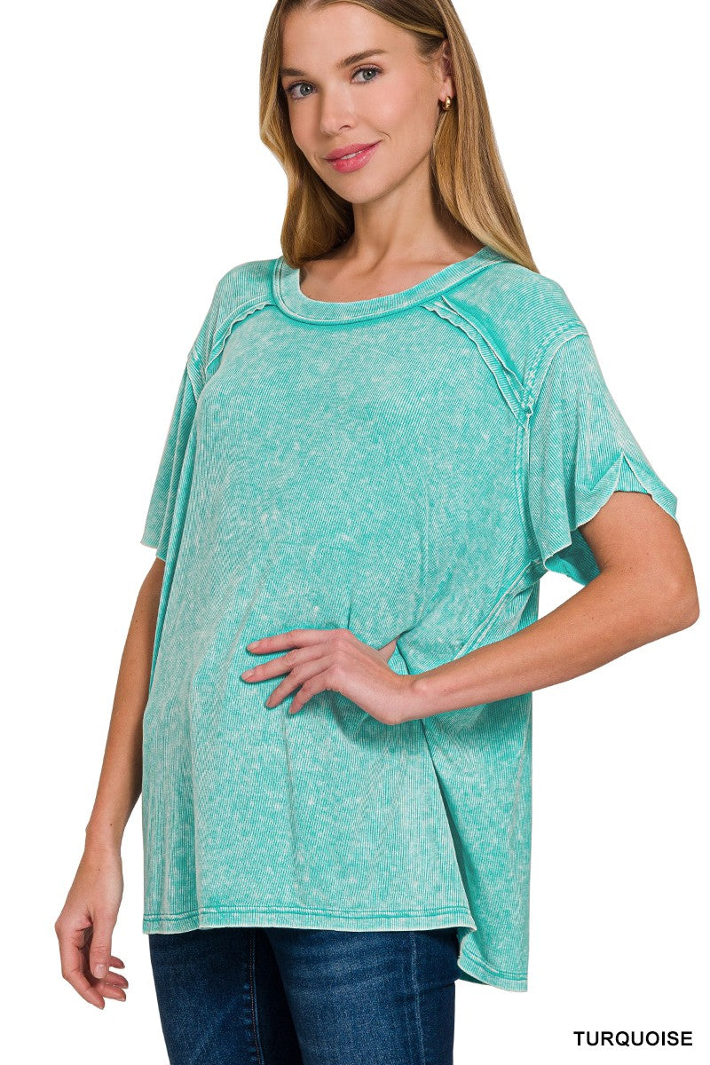 The Delia Ribbed Top in Turquoise