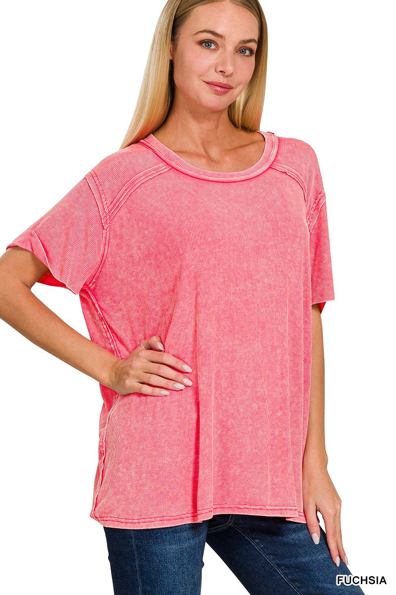 The Delia Ribbed Top in Fuchsia