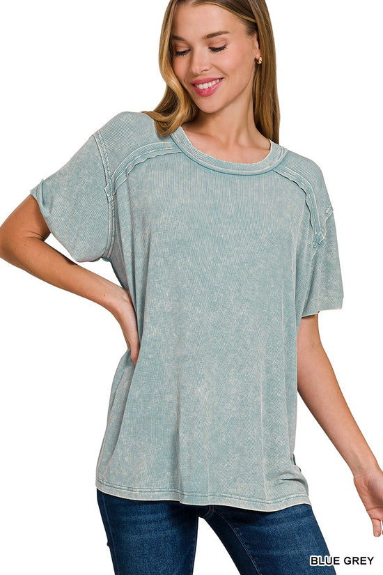 The Delia Ribbed Top in Blue Grey