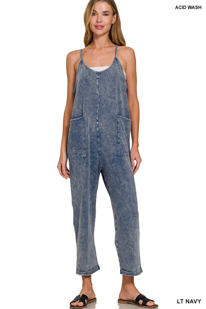 The Zinnia Overalls in Light Navy