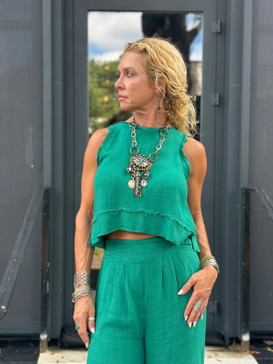 Lea Linen Top in Green