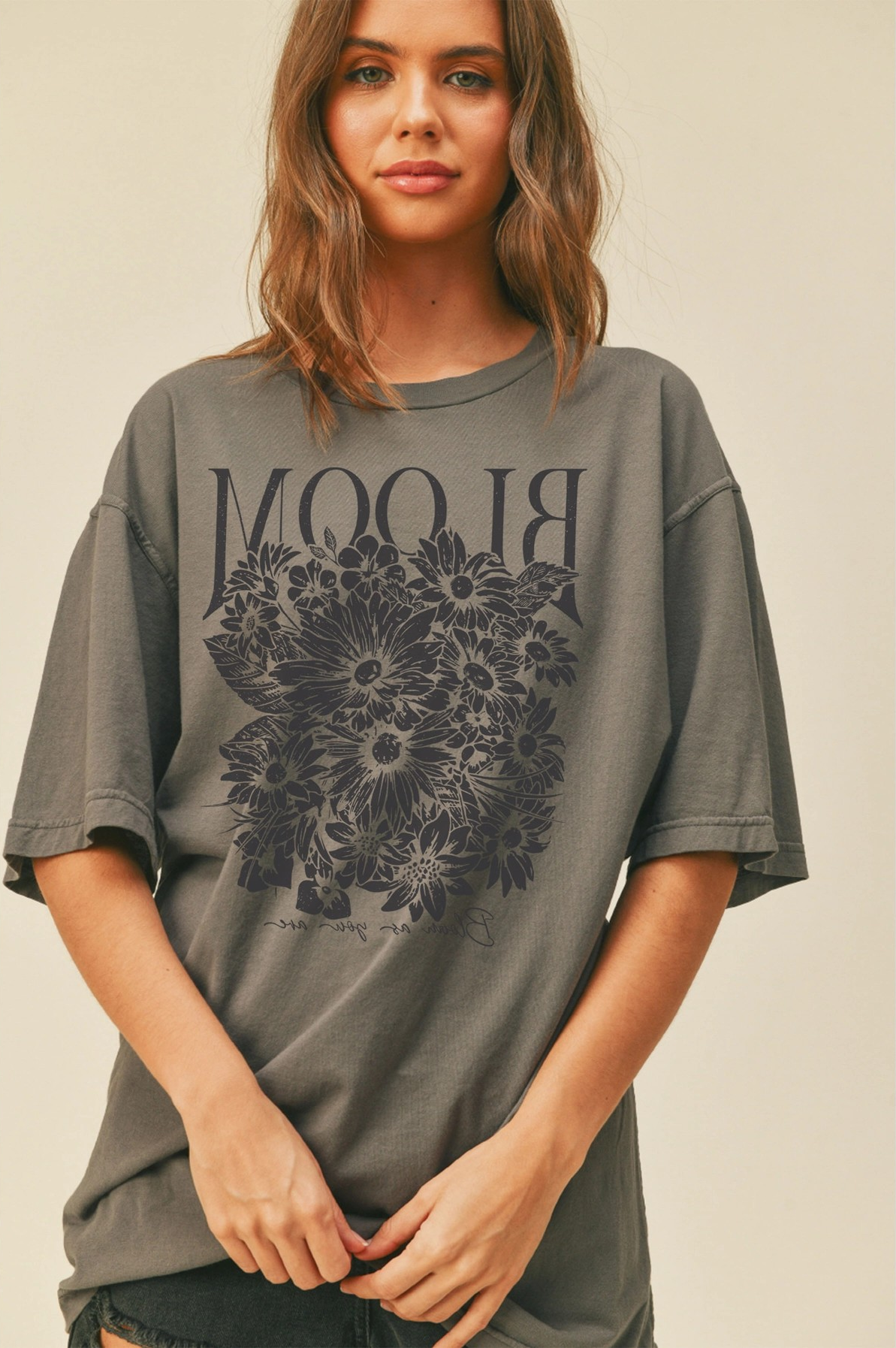 Bloom As You Are Tee in Charcoal