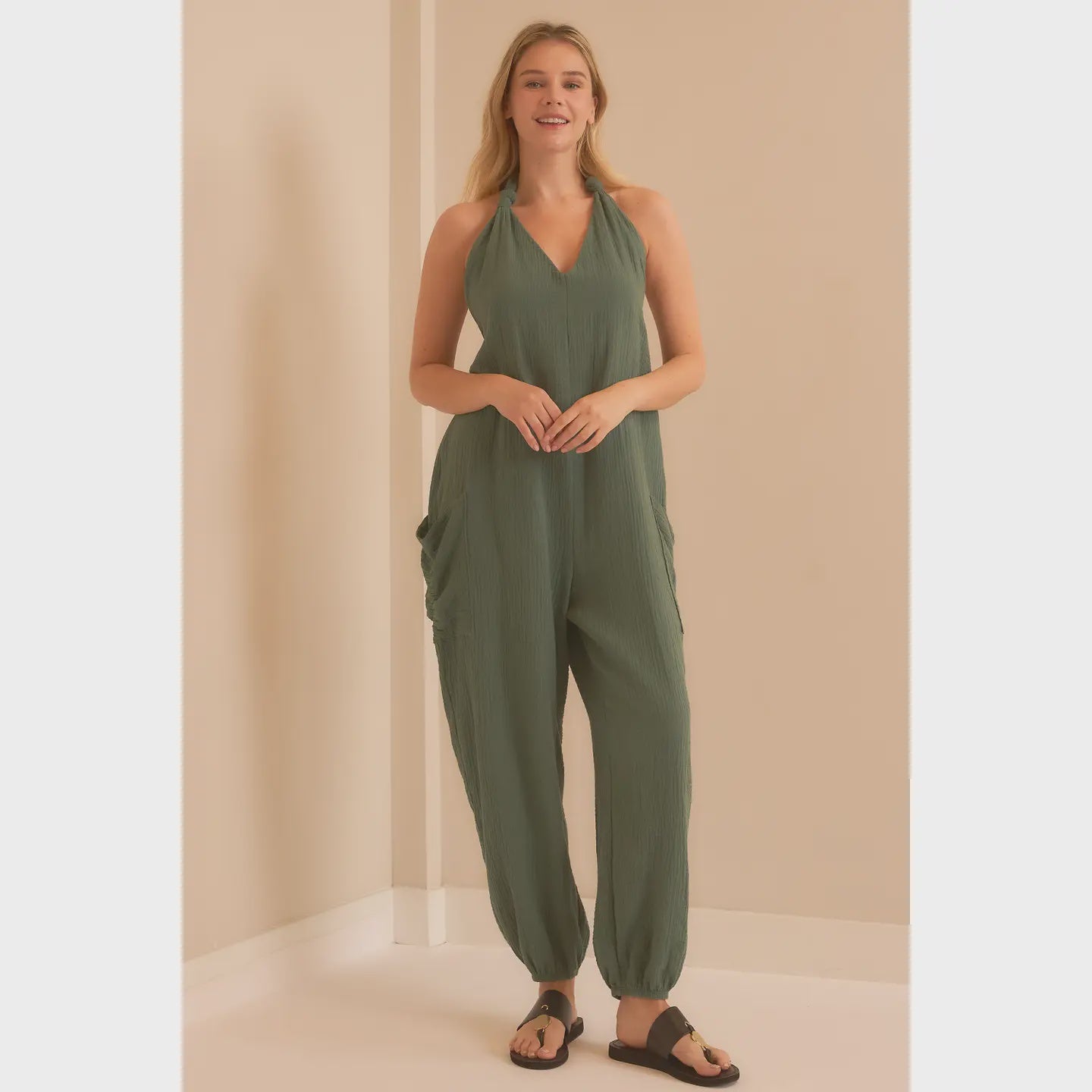 The Layla Halter Jumpsuit in Green