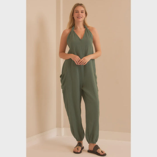 The Layla Halter Jumpsuit in Green