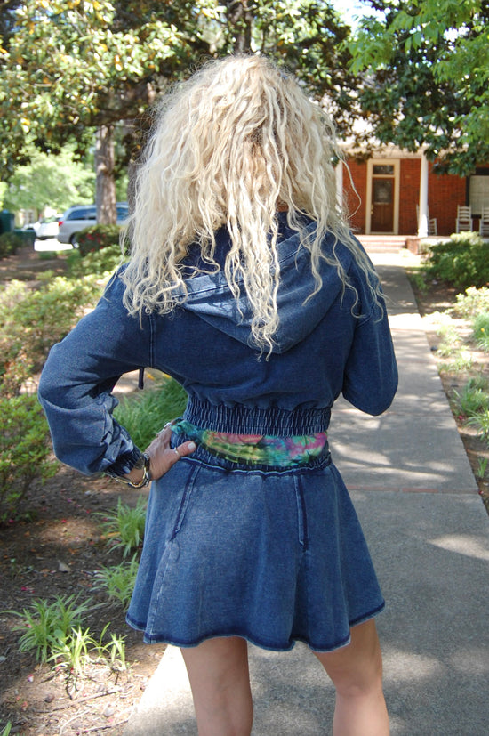 The Miley Cropped Hoodie in Denim Blue