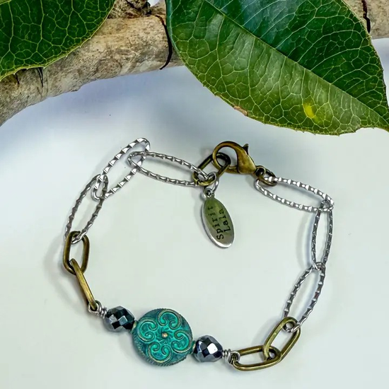 Spirit Lala Vintage Coin: Brass and Marquise Chain Bracelet