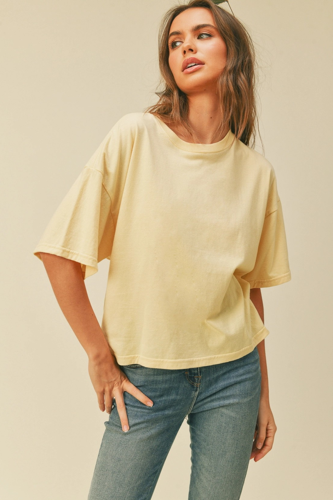 Halle Long Crop Tee in Vanilla