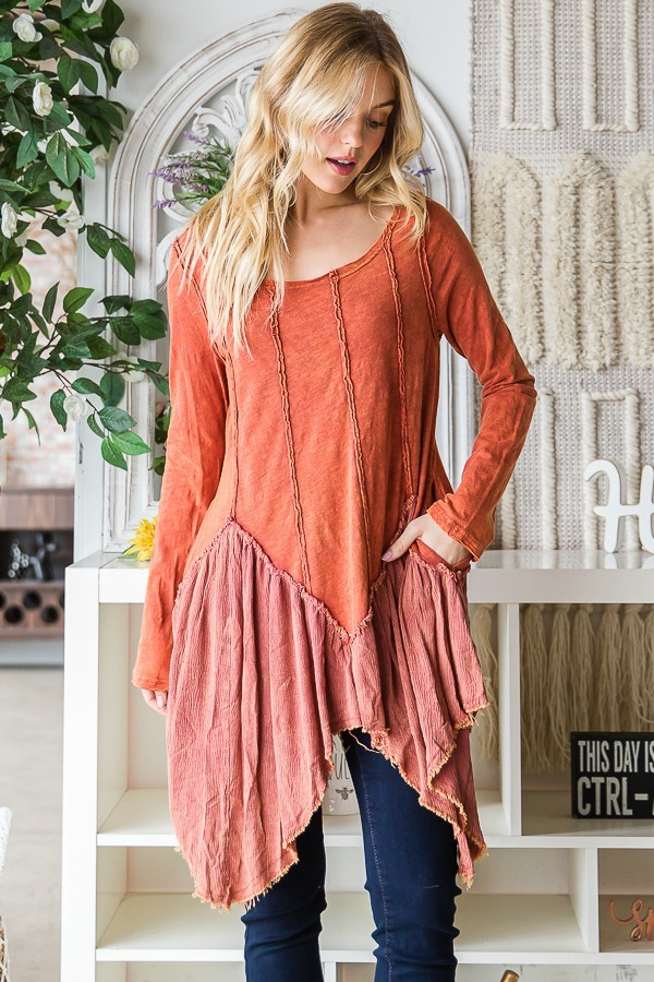 Halle Hem Tunic in Brick