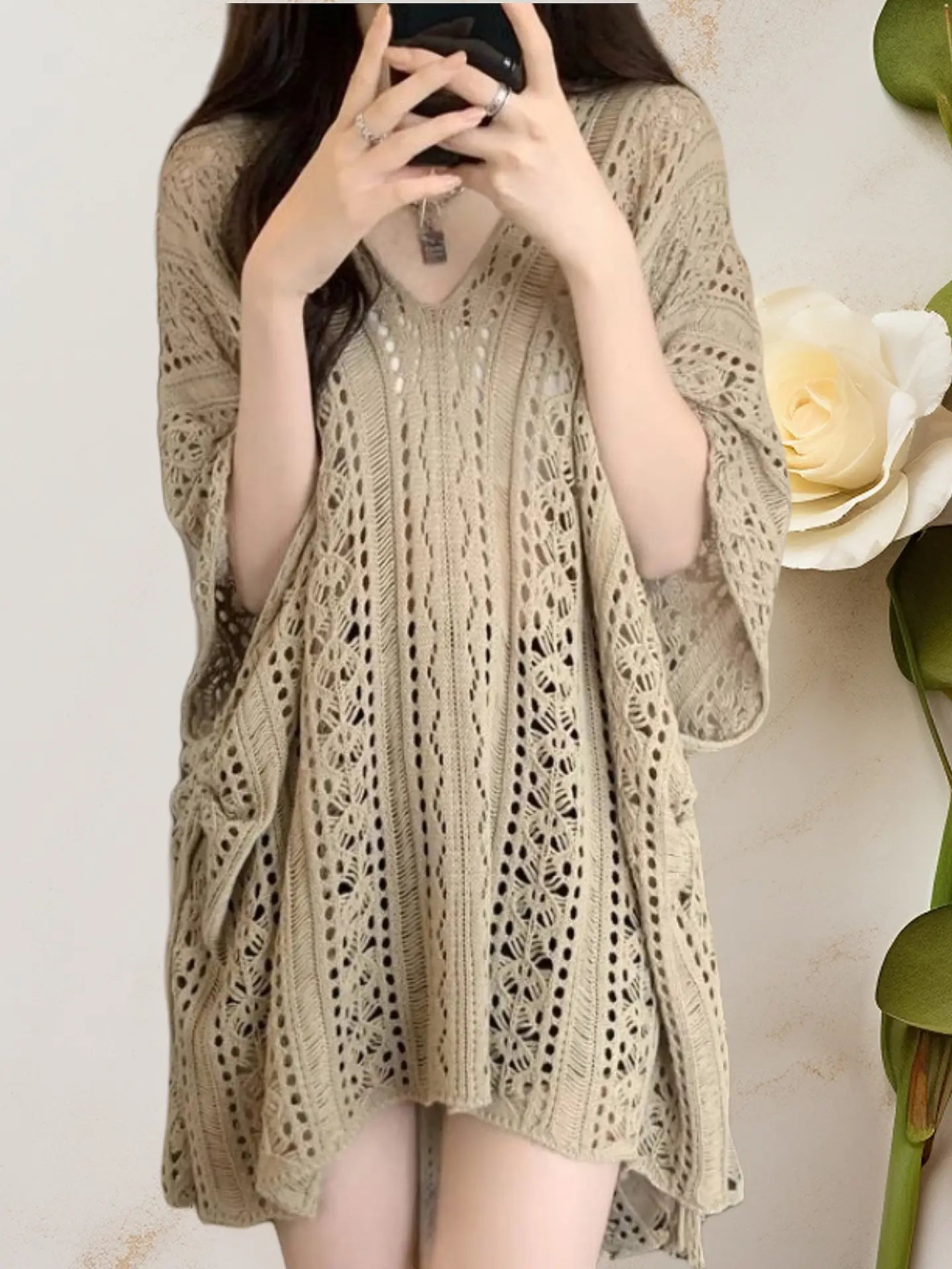 The Trina Crochet Tunic in Coffee