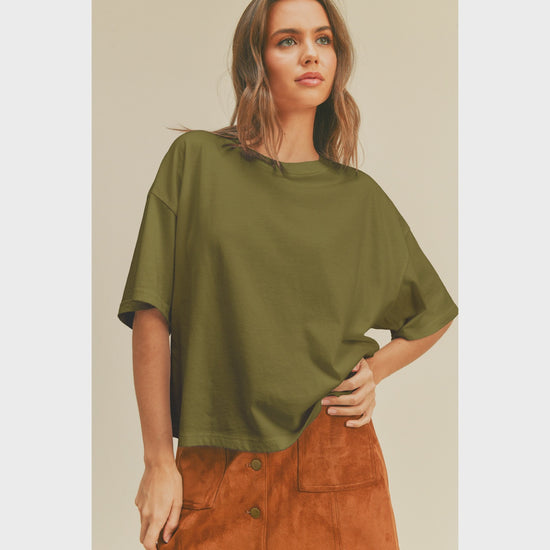 Halle Long Crop Tee in Olive