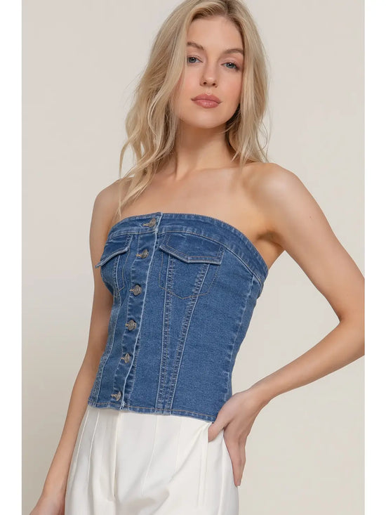 The Pippa Tube Top in Medium Denim