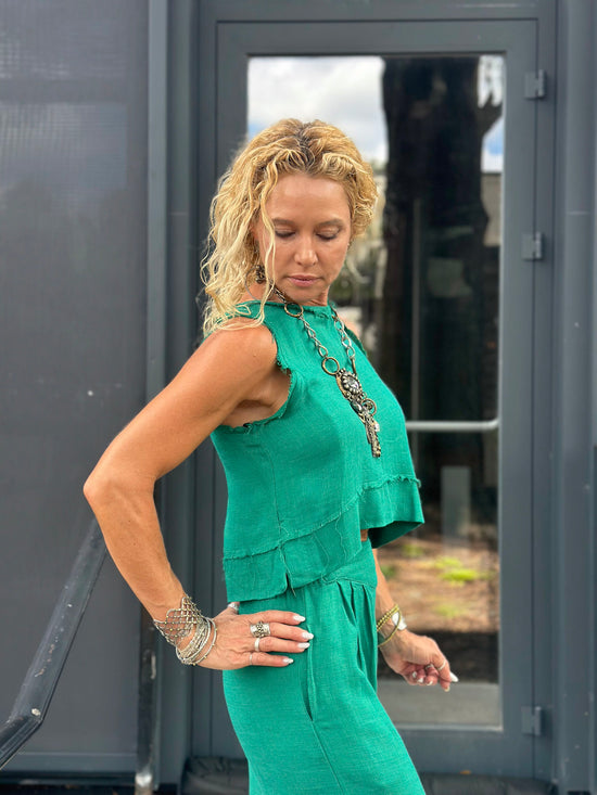 Lea Linen Top in Green