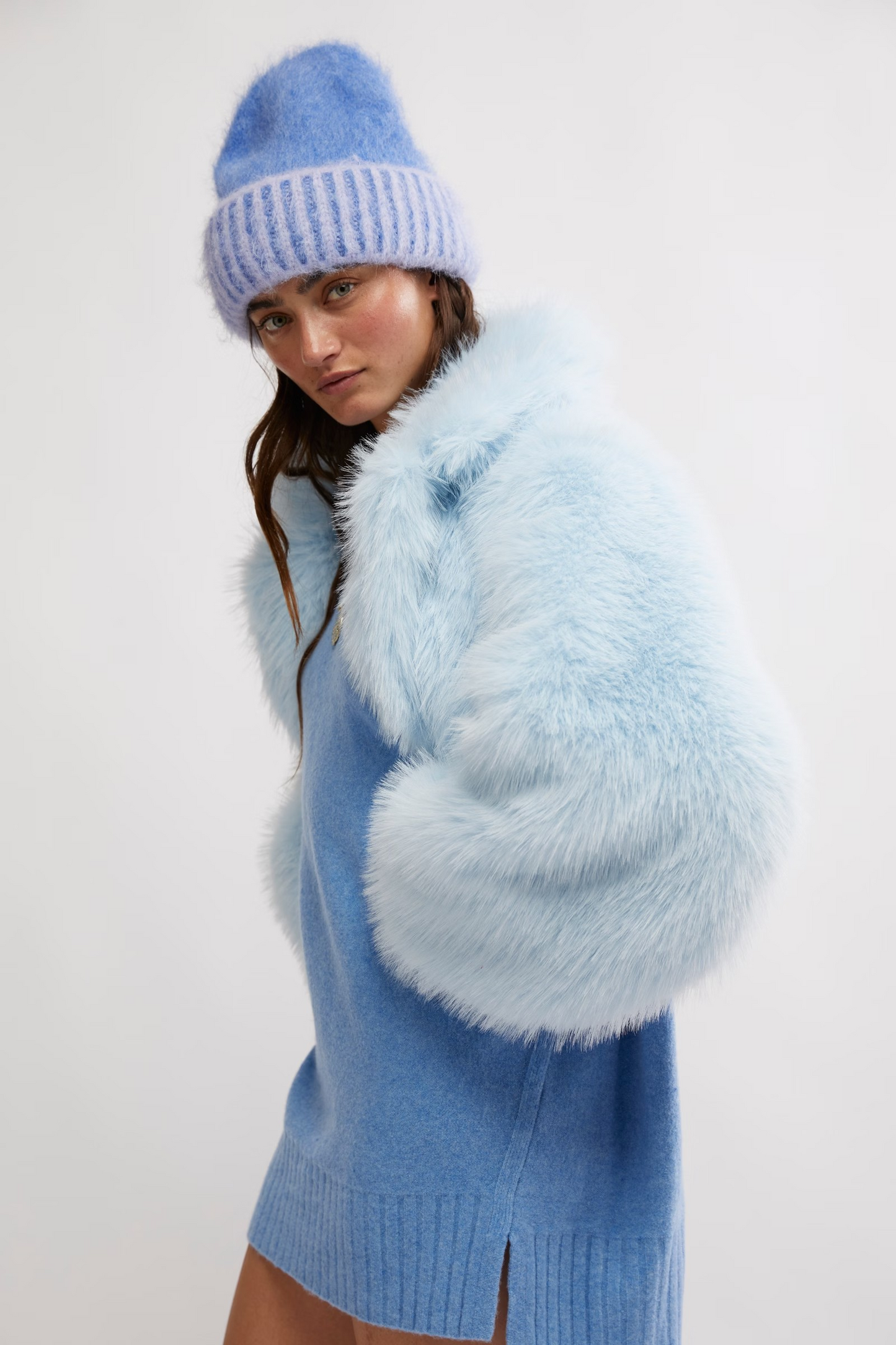 Free People - Paris Cropped Fur Coat in Ice Water