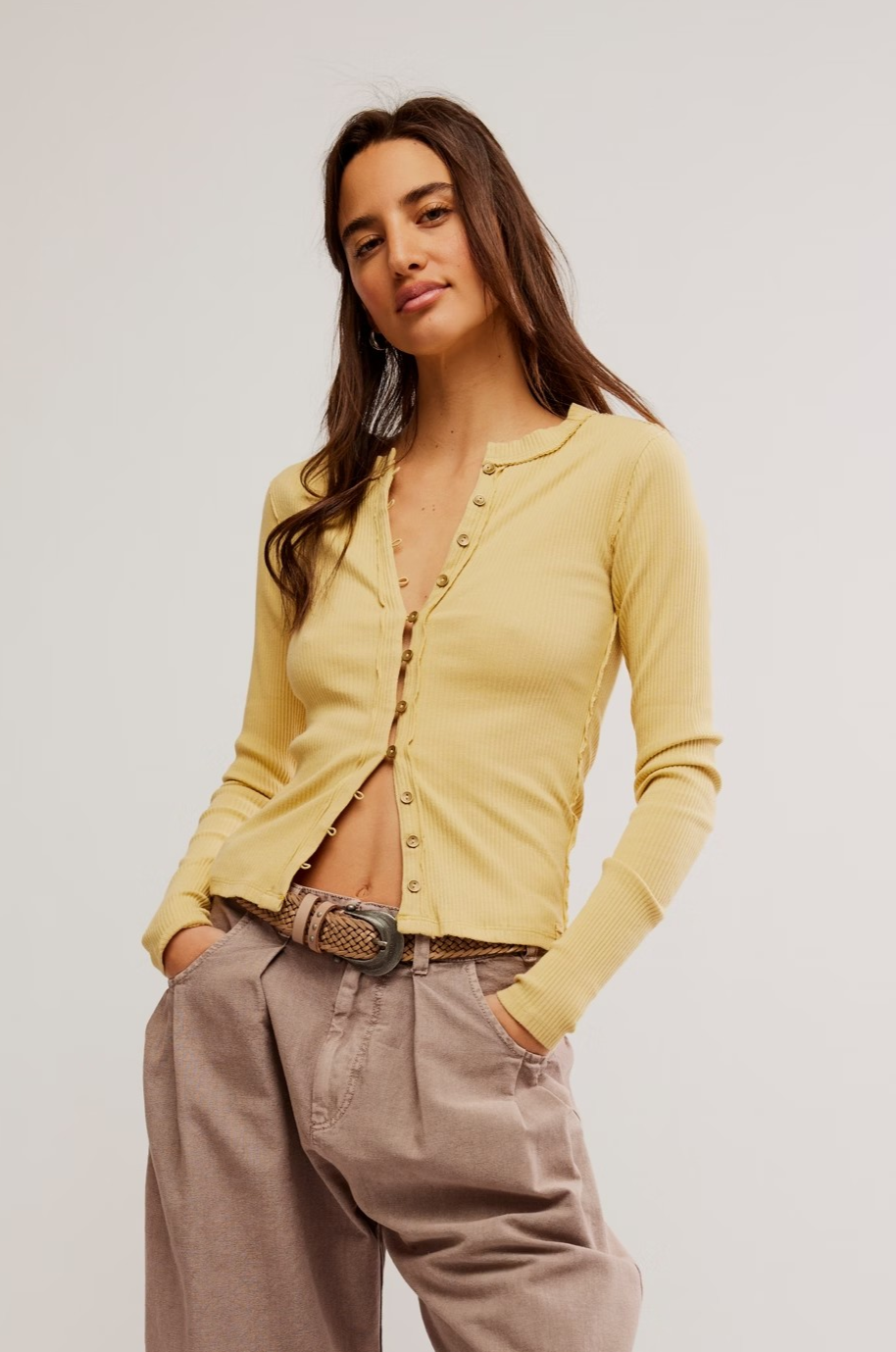 Final Sale Free People - It's On Cardi in Moonstone