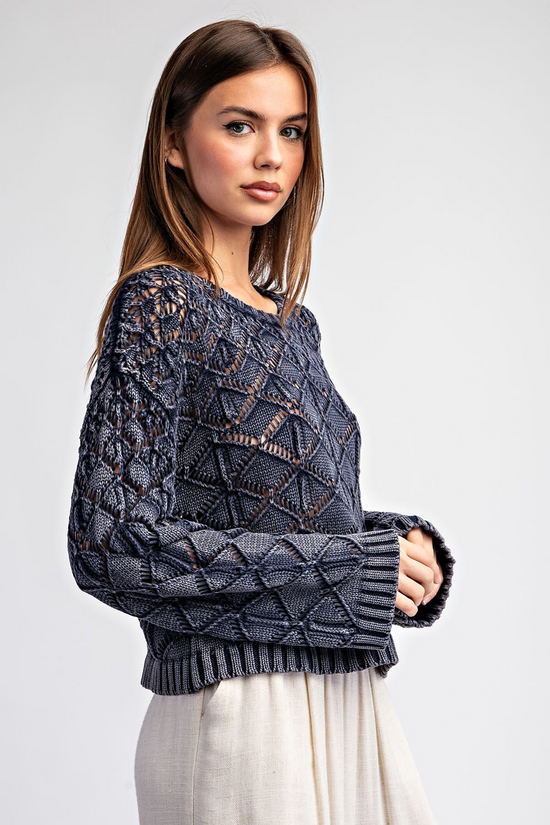 Carissa Crochet Sweater Top in Navy