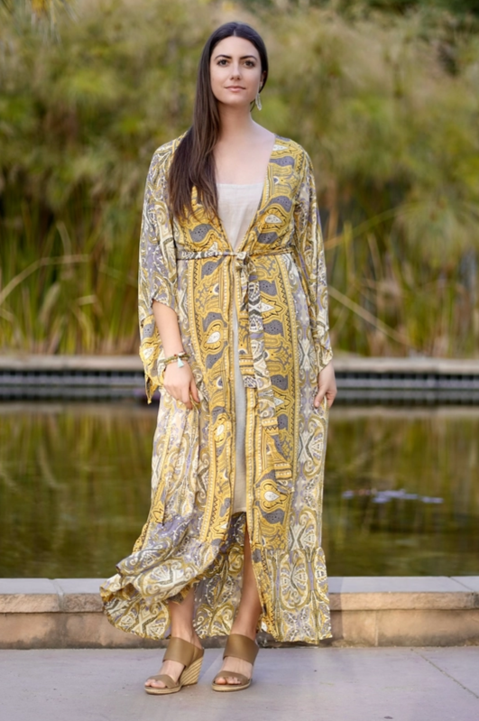 Rocco Maxi Kimono in Gold Grey