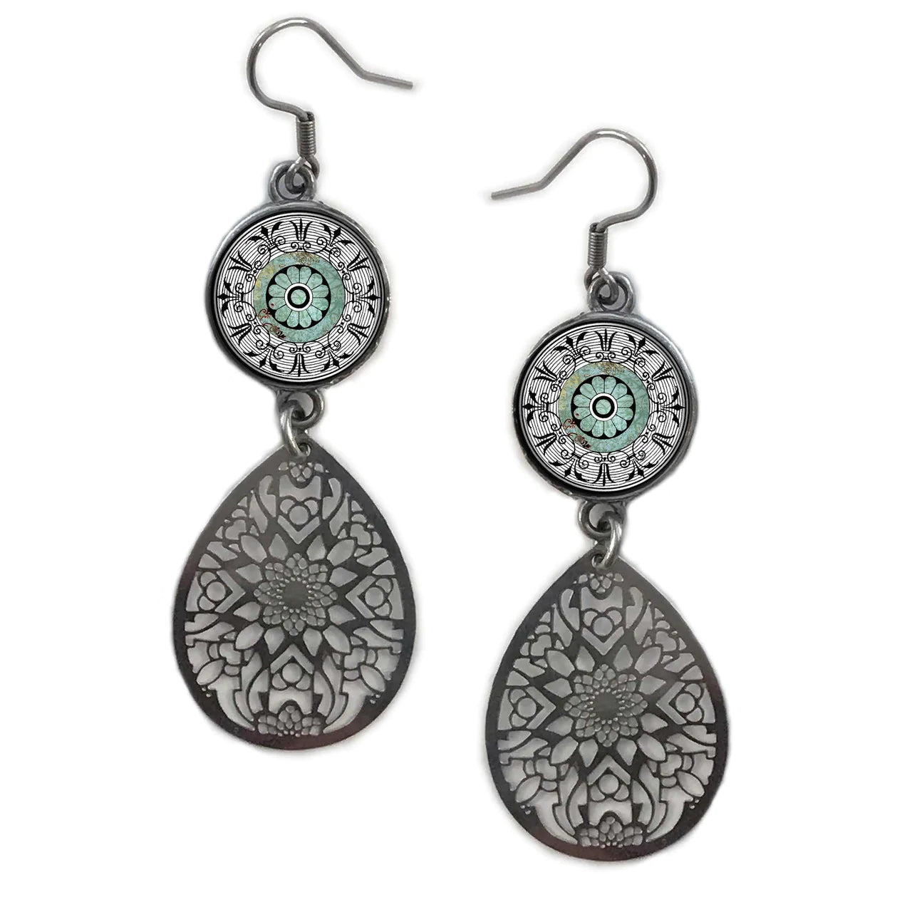 Seafoam Mandala Filigree Earrings - SpiritedBoutiques Boho Hippie Boutique Style Earrings, Spirit Lala