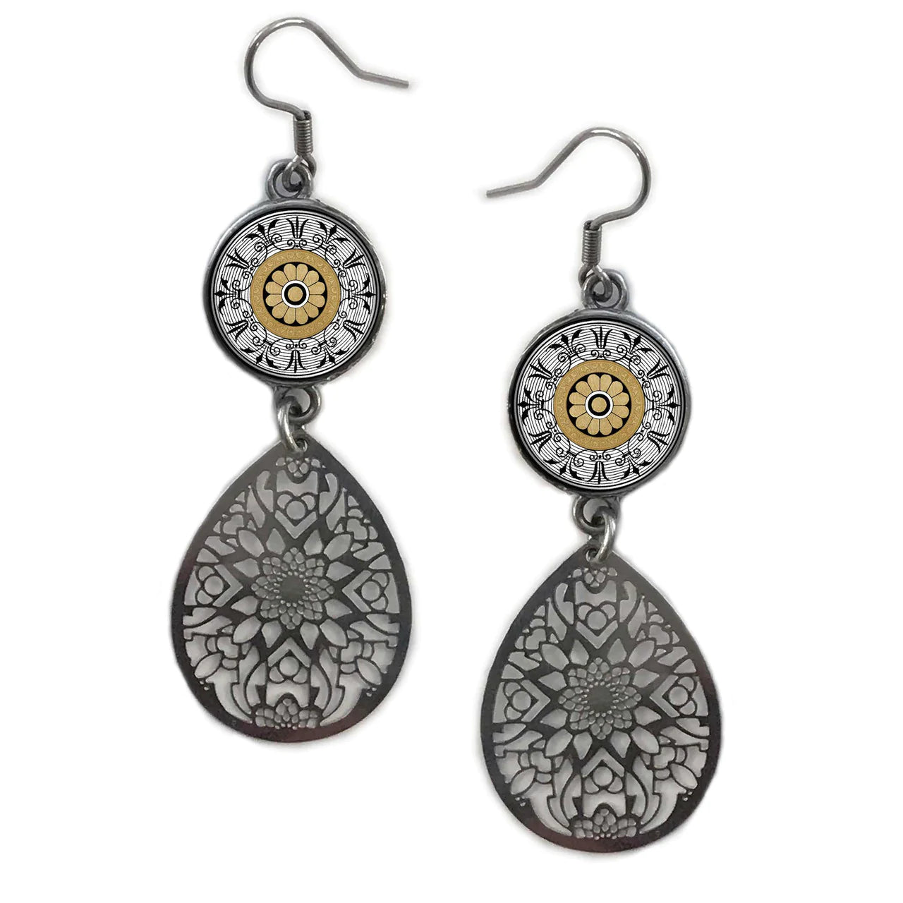 Yellow Mandala Filigree Earrings - SpiritedBoutiques Boho Hippie Boutique Style Earrings, Spirit Lala