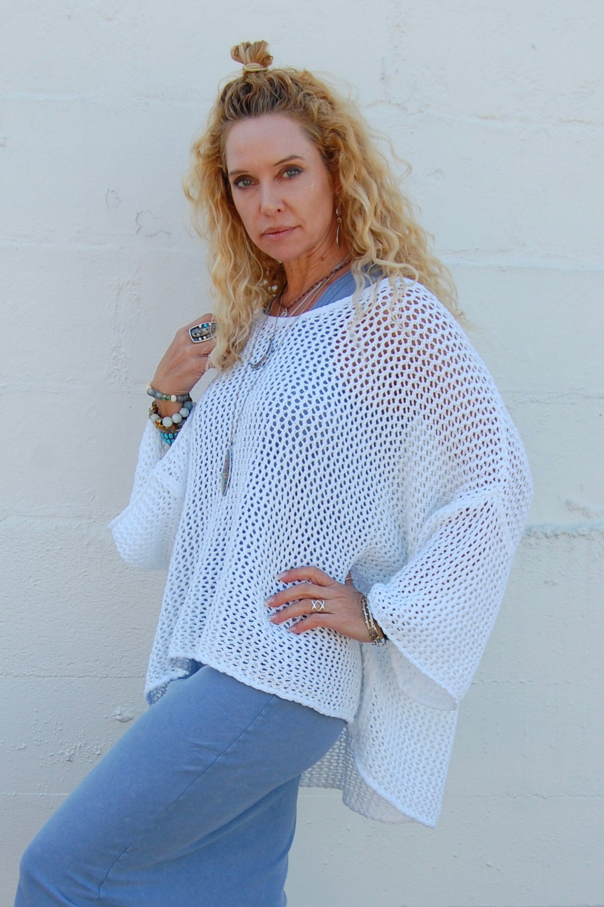 The Callie Crochet Sweater in White