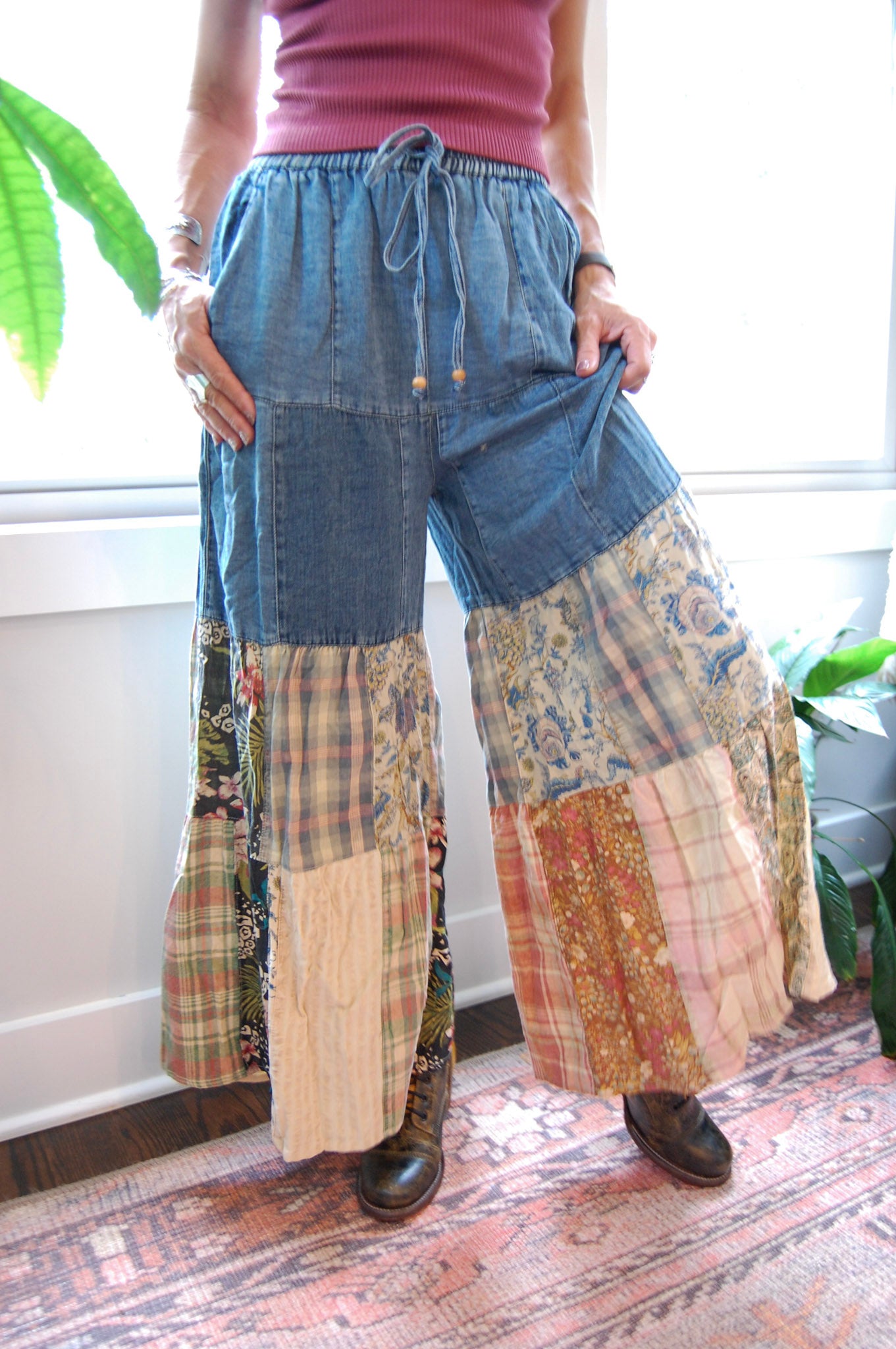 Tatum Tiered Patch Pants in Denim