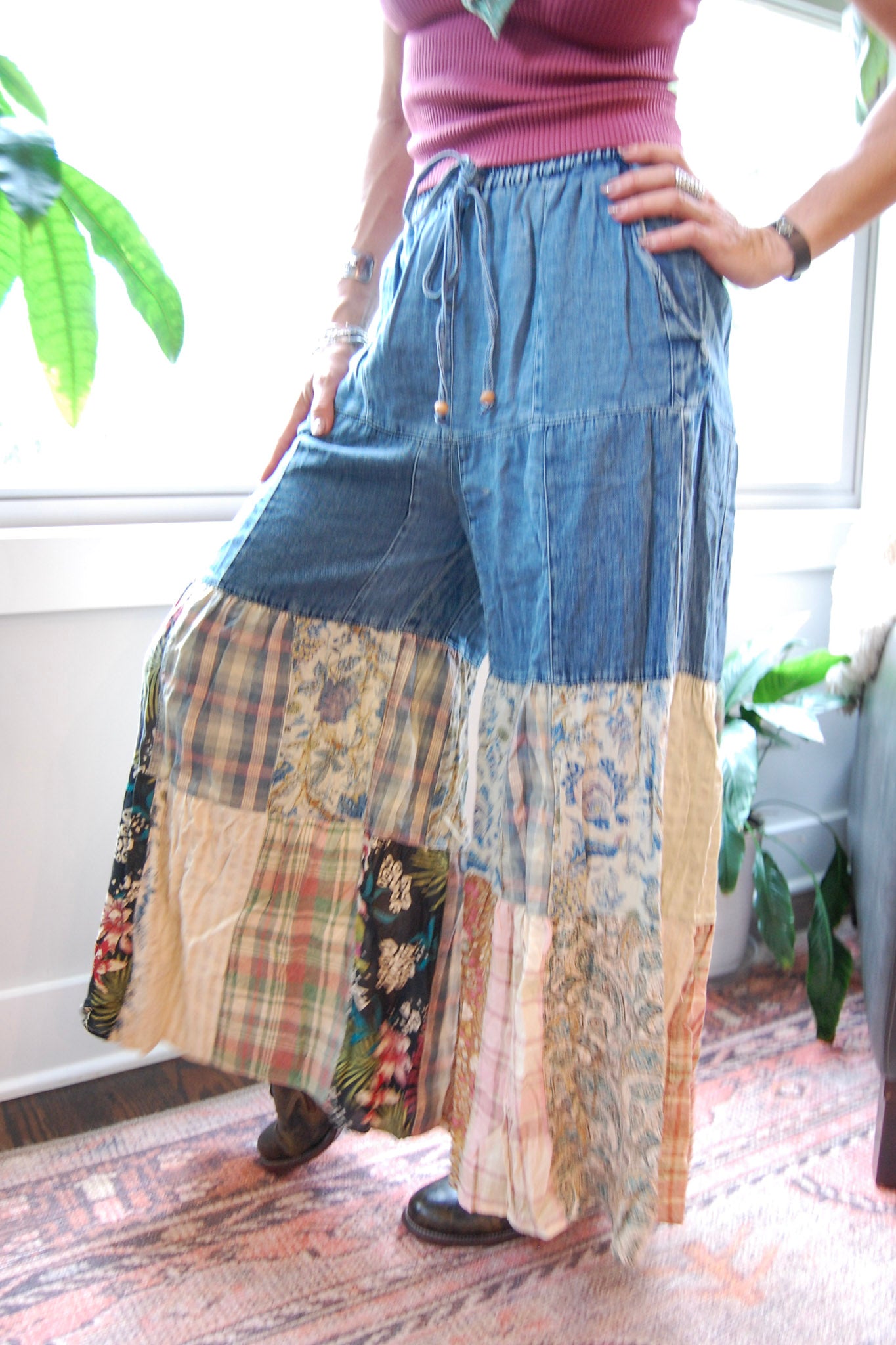 Tatum Tiered Patch Pants in Denim