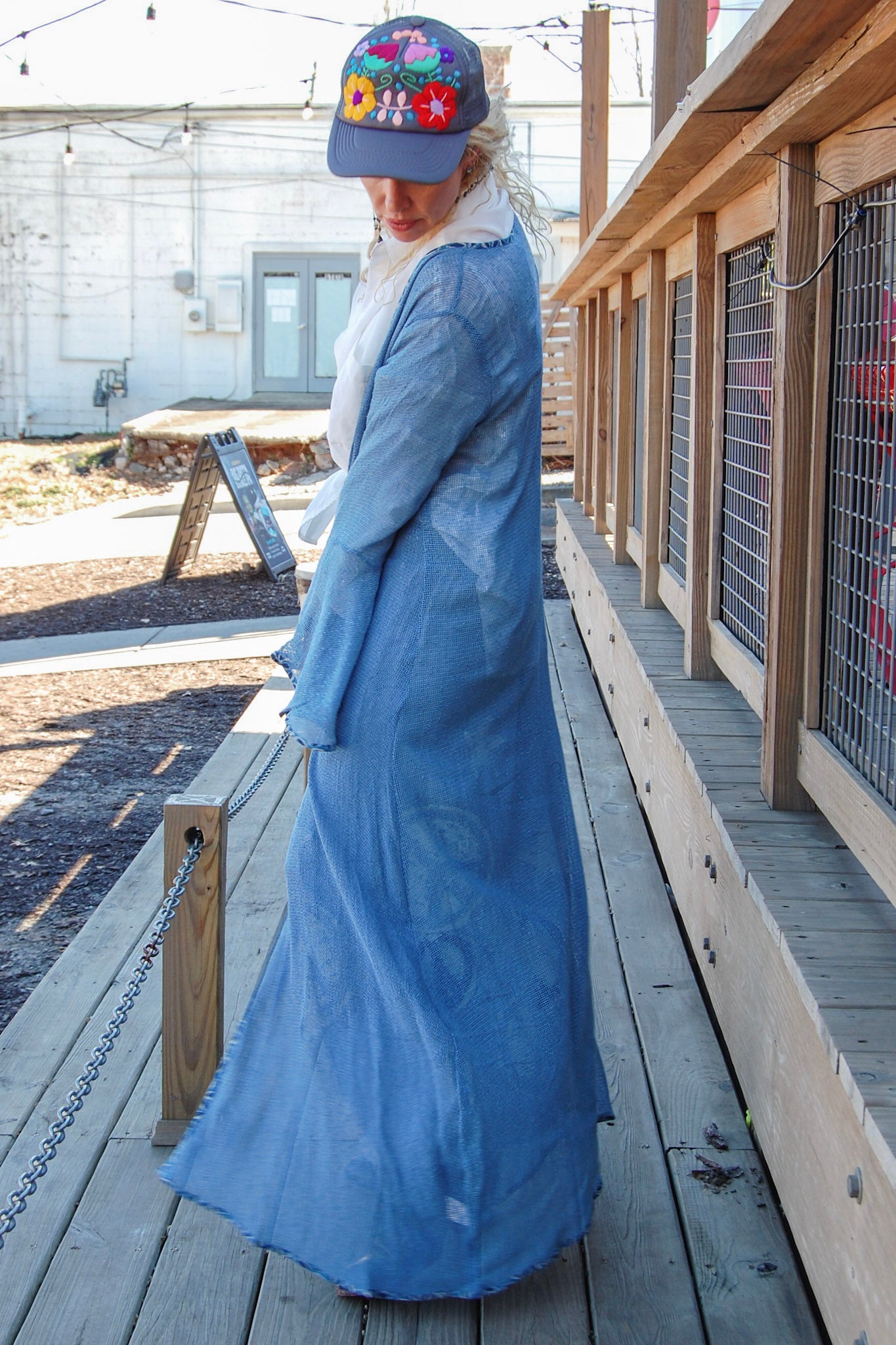 Long Mesh Kimono in Blue