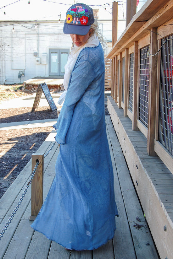 Load image into Gallery viewer, Long Mesh Kimono in Blue
