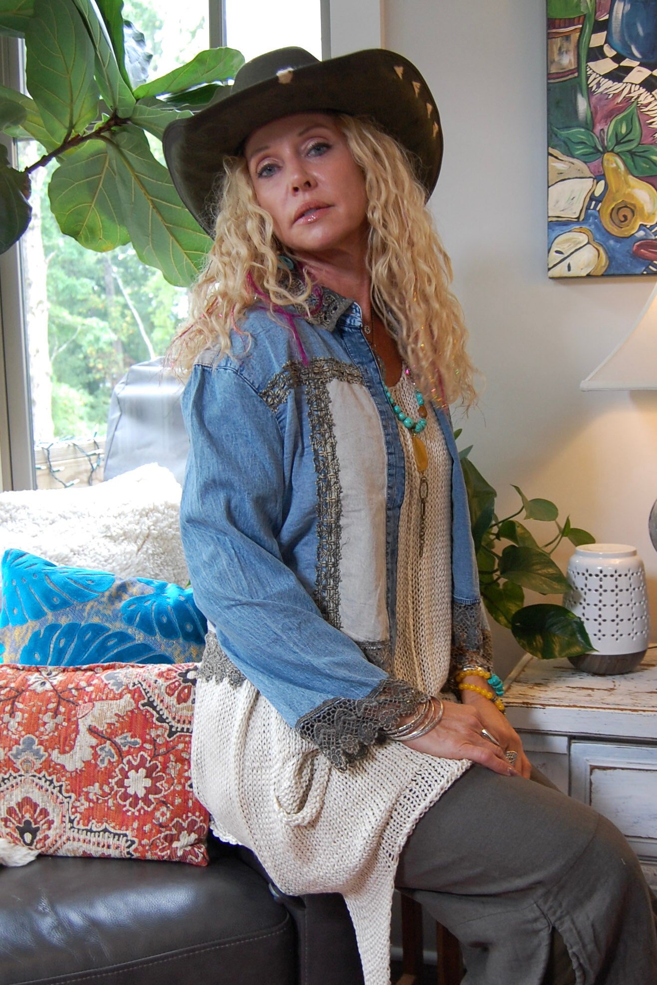 Sunset Serenade Denim Lace Jacket in Aqua