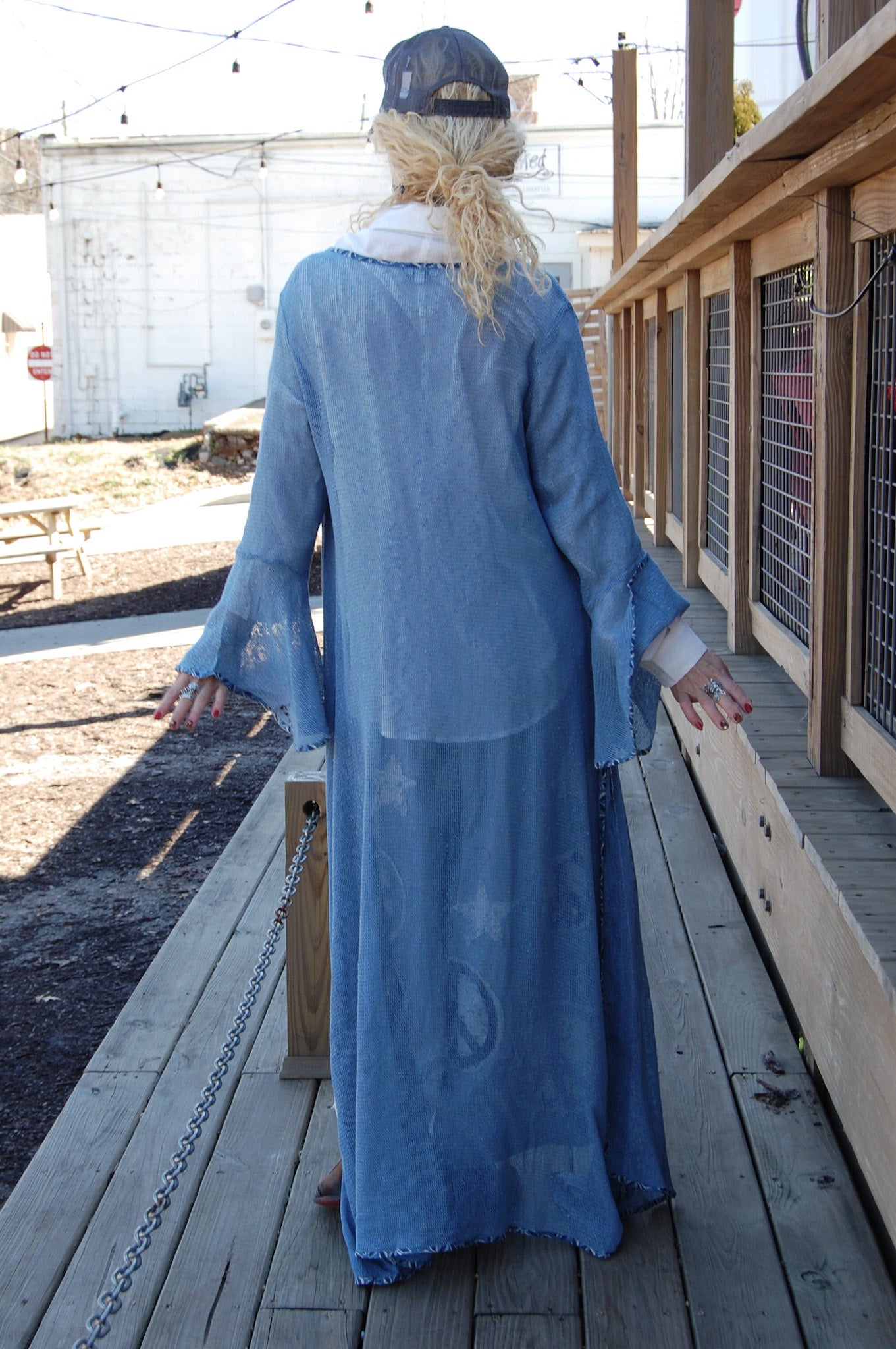 Long Mesh Kimono in Blue