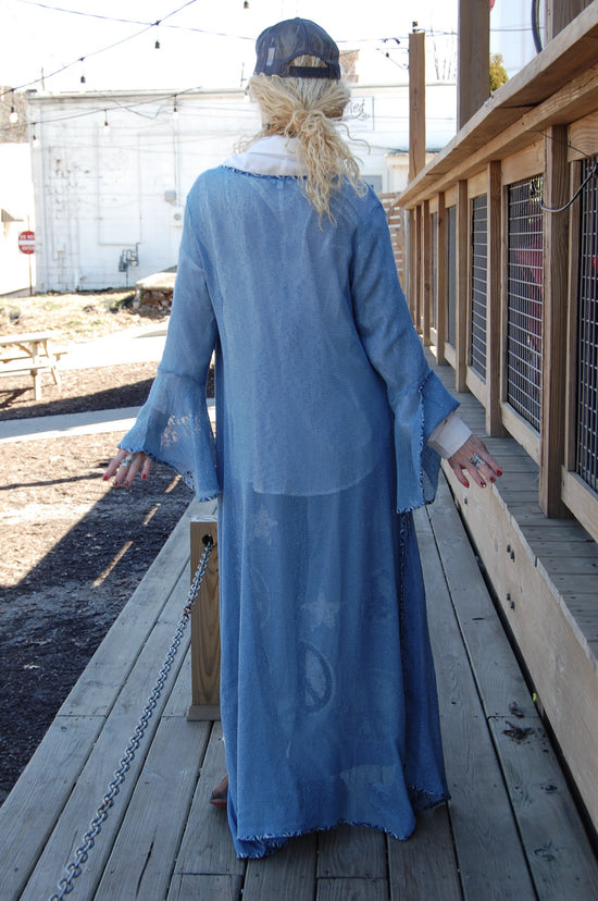 Load image into Gallery viewer, Long Mesh Kimono in Blue
