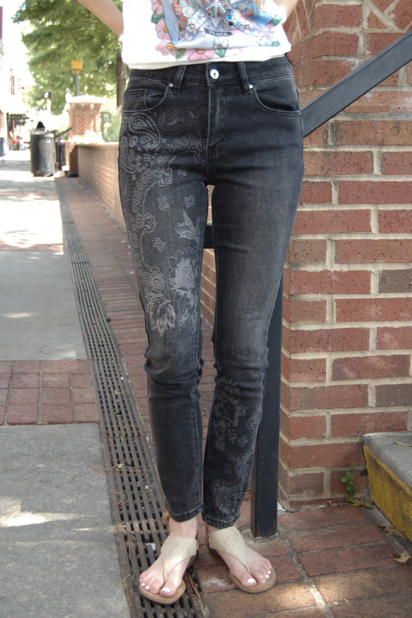 Ella Embroidered Jeans in Charcoal