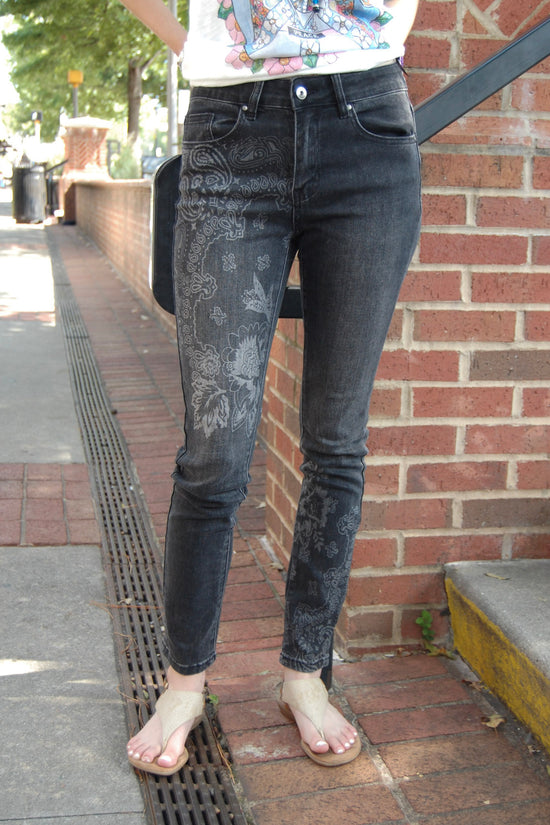 Ella Embroidered Jeans in Charcoal