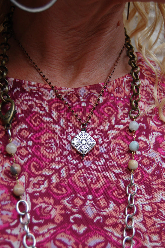 Spirit Lala Vintage Coin: The Crochet Silver Diamond Pendant Necklace