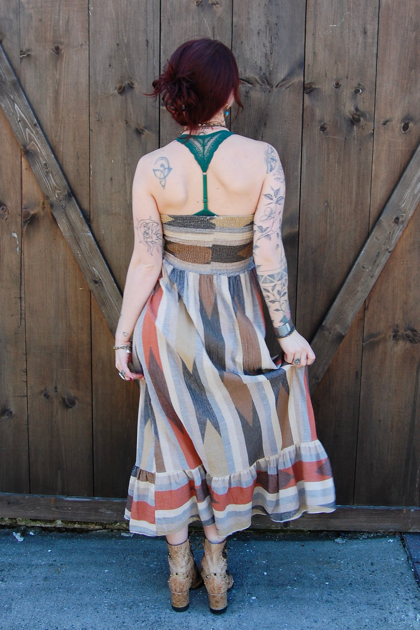 Suzzie Strapless Dress in Brown/Rust