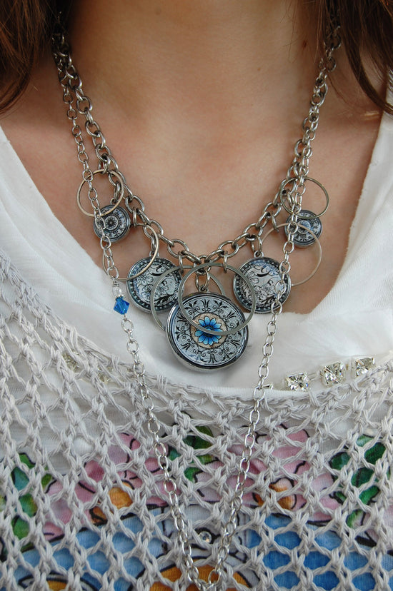 Spirit Lala: Tree Of Life Dark Blue 5 Circle Statement Necklace