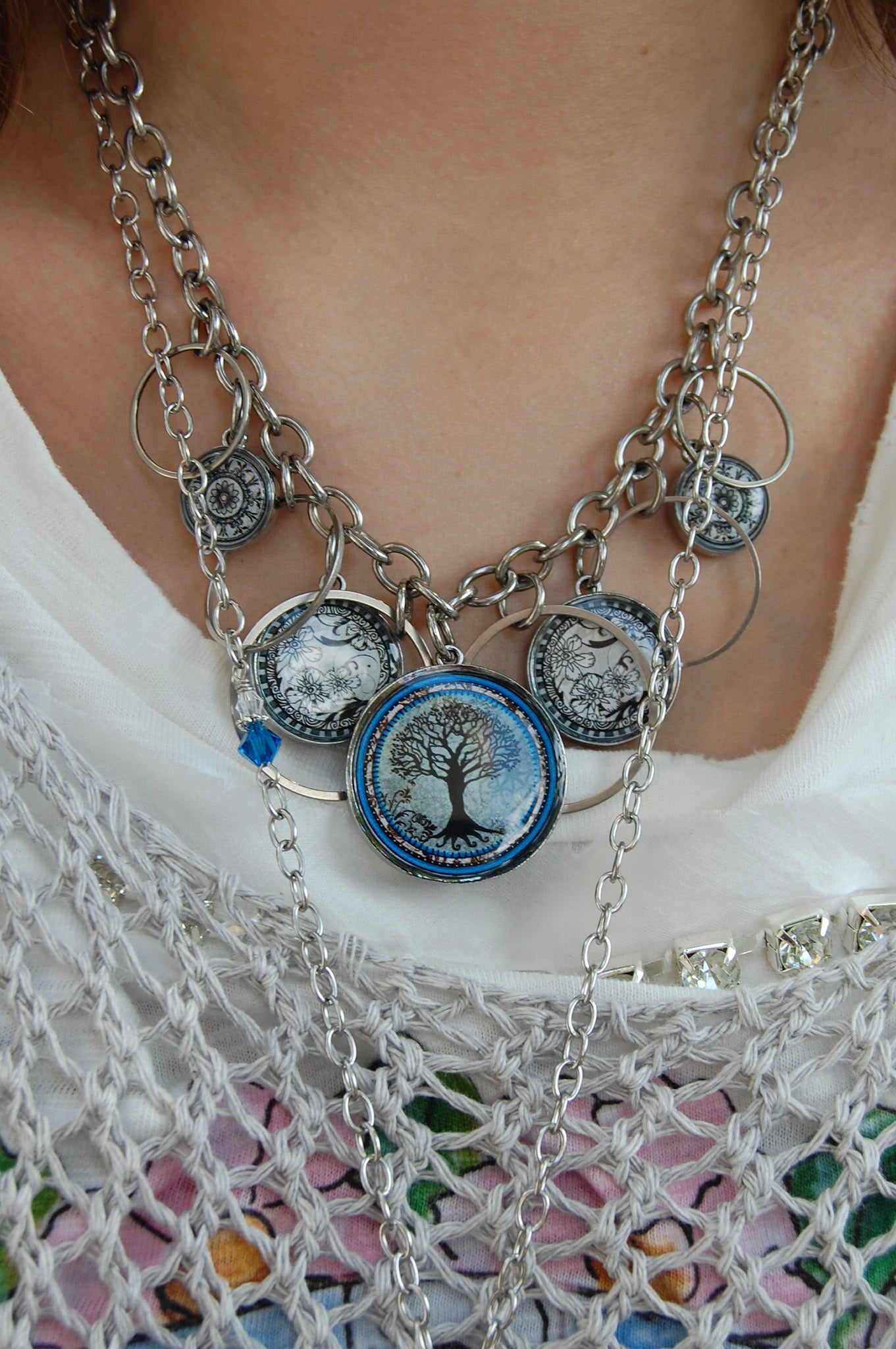 Spirit Lala: Tree Of Life Dark Blue 5 Circle Statement Necklace