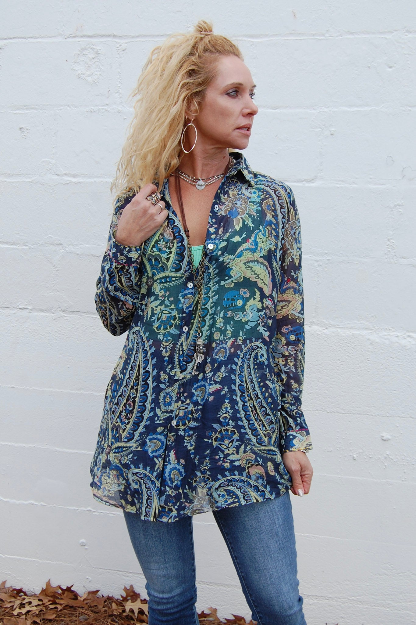 Boyfriend Shirt Tunic in Navy Multi