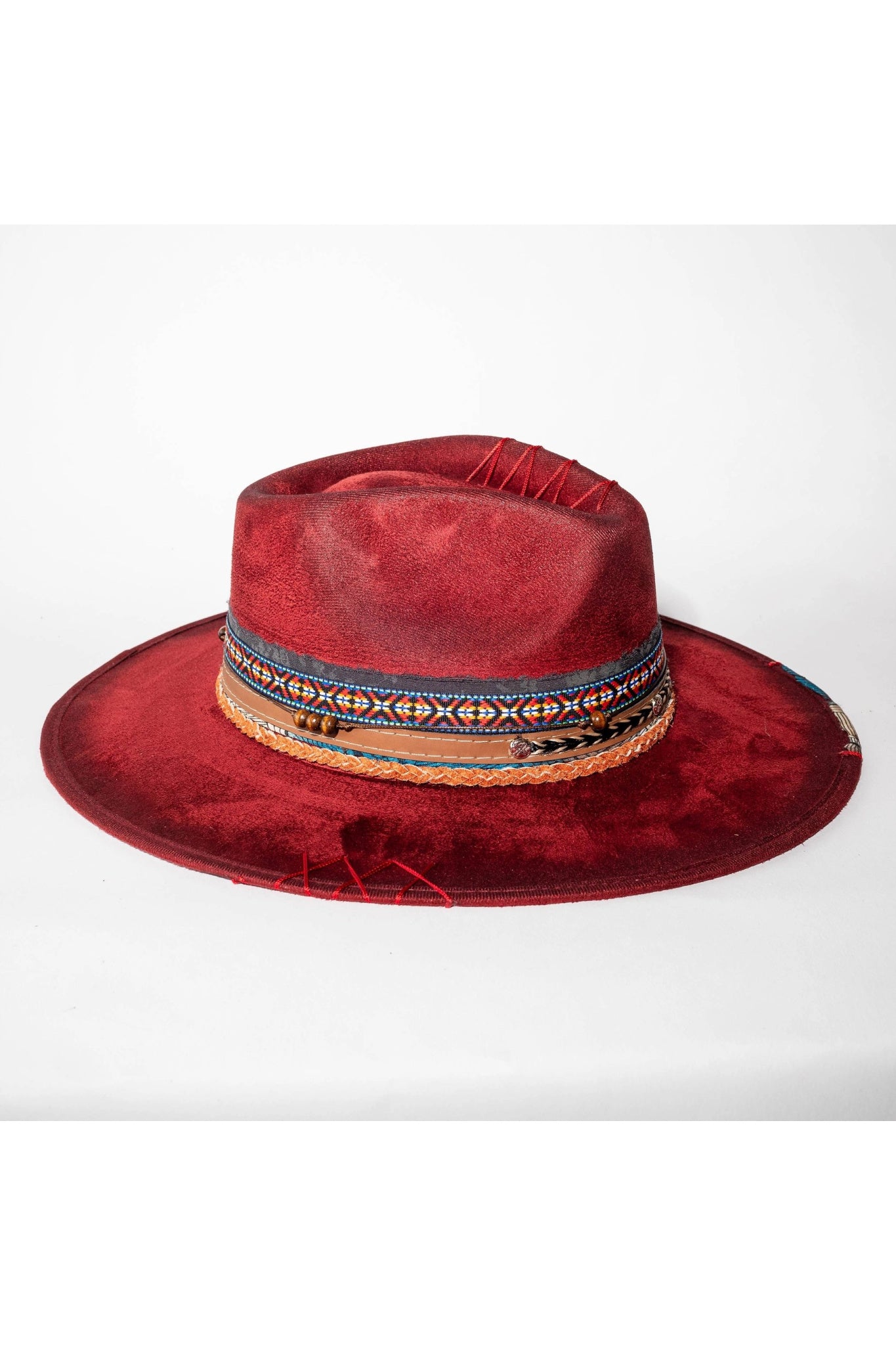 Cochella Cowgirl Brim Hat in Deep Red