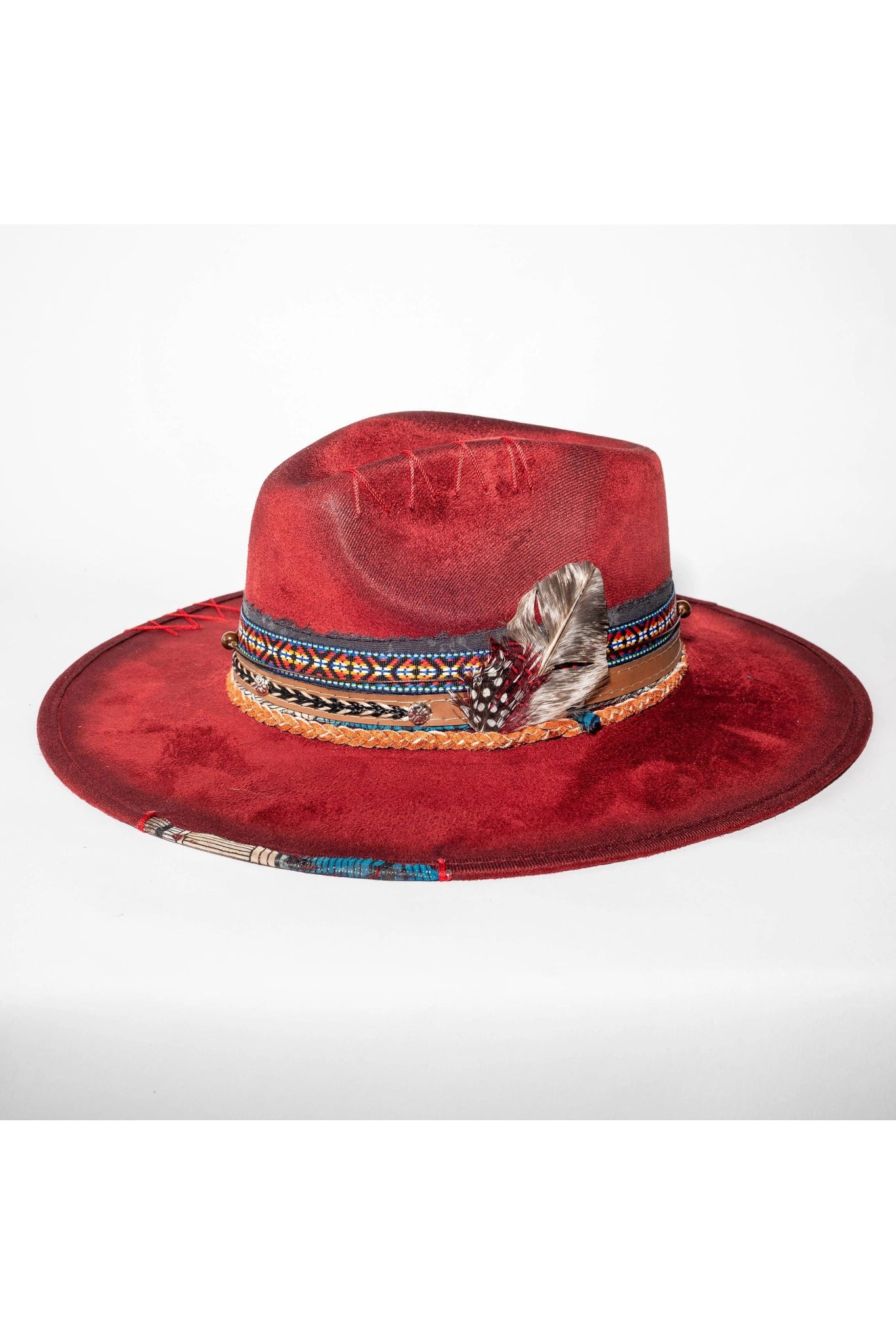 Cochella Cowgirl Brim Hat in Deep Red