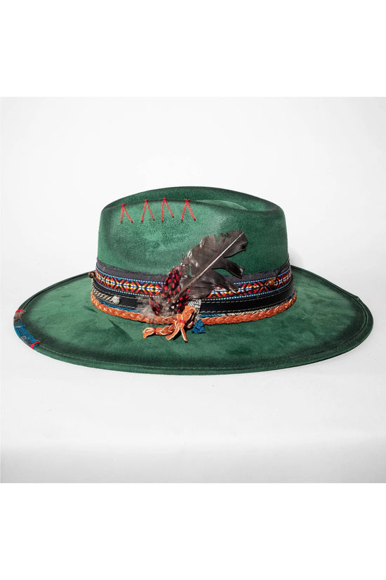 Cochella Cowgirl Brim Hat in Hunter Green