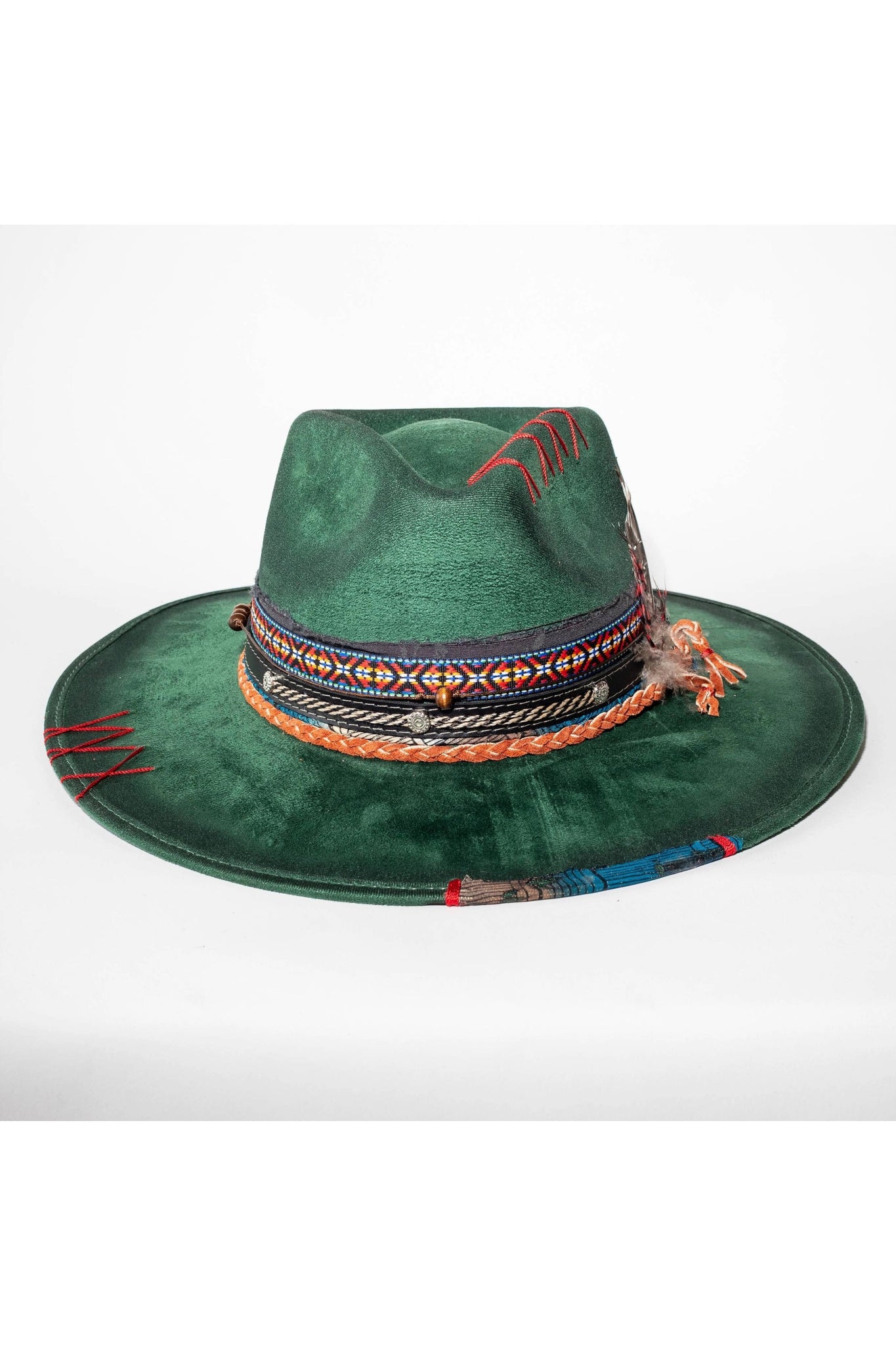 Cochella Cowgirl Brim Hat in Hunter Green