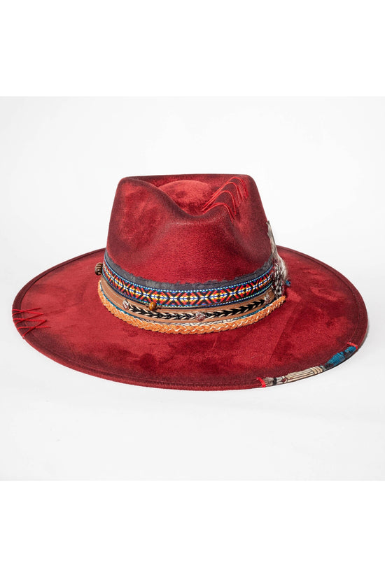 Cochella Cowgirl Brim Hat in Deep Red