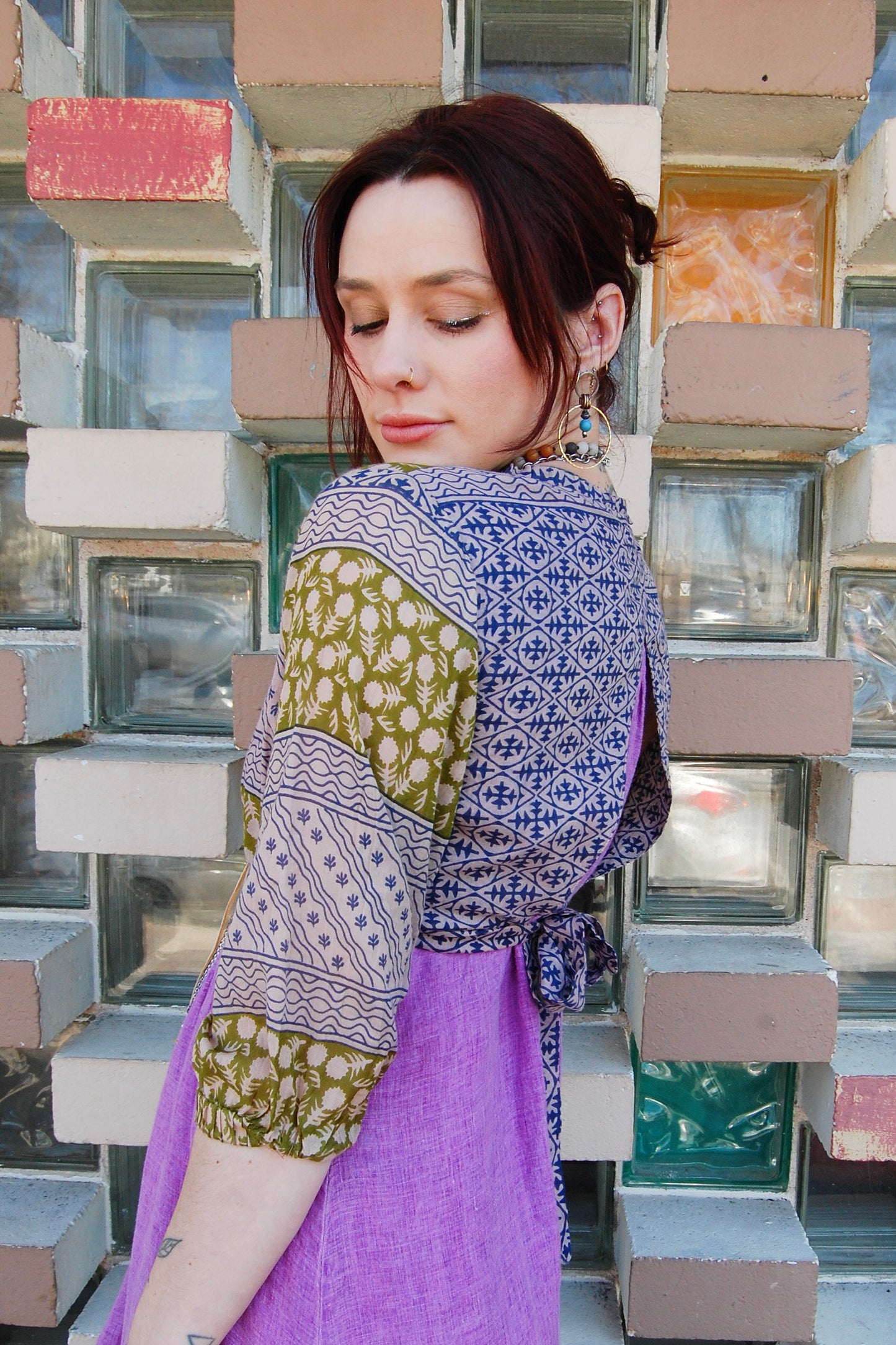 Printed V-Neck Blouse in Multi