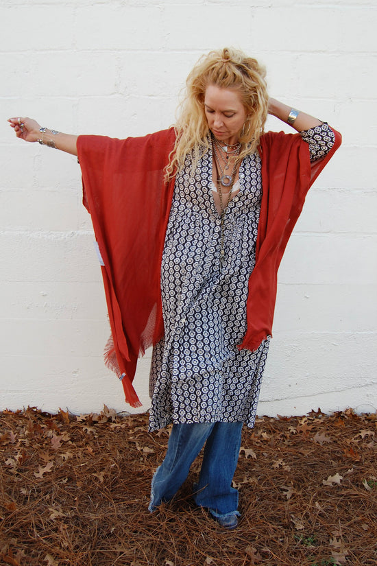 Hannah Frayed Kimono in Rust